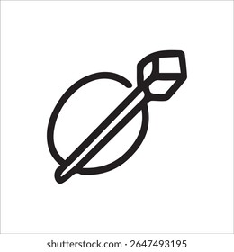 Um ícone de contorno preto limpo com um dardo ou seta atingindo um alvo circular, simbolizando precisão, sucesso e precisão. Ideal para web design, aplicativos e apresentações.