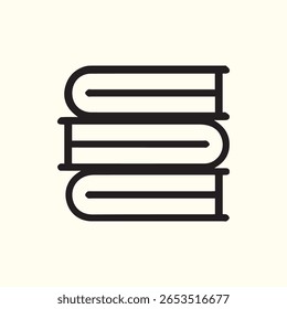 A clean black outline icon featuring three books stacked vertically, symbolizing education, knowledge, reading, and academic pursuits. Ideal for learning platforms and libraries.
