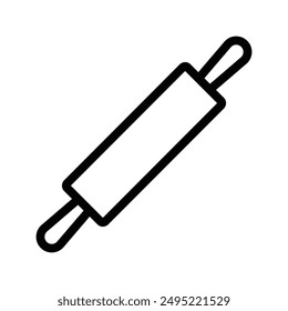 Clean black outline illustration of a rolling pin. This icon is perfect for bakery, cooking, and kitchen themes. Vector illustration. Editable stroke.