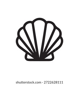 Ícone de concha com contorno preto limpo que representa a vida no oceano. Ideal para aplicativos gráficos da Web e projetos temáticos marinhos. Vetor simples.