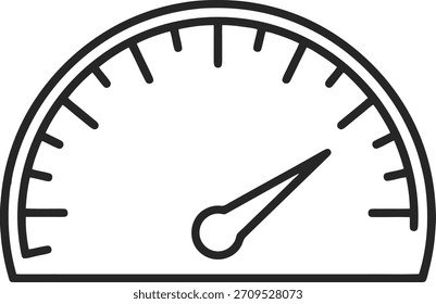 Un icono de velocímetro de contorno negro limpio, aislado sobre fondo blanco, ideal para el diseño moderno de UI UX.