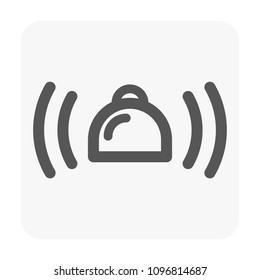 Clean black outline vector symbol featuring bell with sound waves, representing alerts, warnings, reminders and notifications. Perfect for dashboard interfaces, UI UX, mobile apps and indicator light.