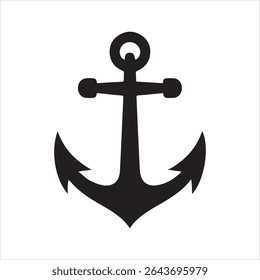 A clean black silhouette anchor icon in flat modern style, representing stability, strength, and maritime identity. Ideal for nautical-themed branding, sailing clubs, marine equipment, or security-foc