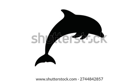 A clean, black silhouette of a dolphin leaping, showcasing a distinctive, minimalist style.