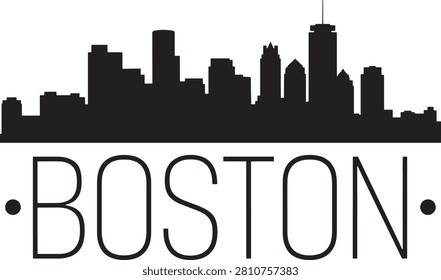 A clean black silhouette graphic representing the city skyline of boston, a clean black silhouette graphic representing