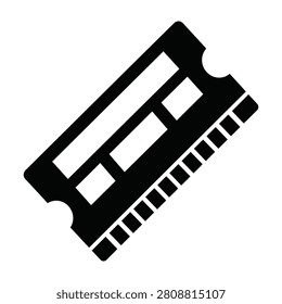 A clean black silhouette icon of a computer RAM memory stick. This simple symbol represents system performance, hardware upgrades, data storage, and IT technology.
