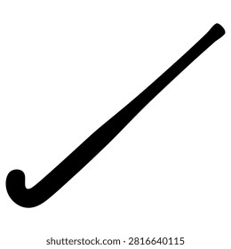 A clean black silhouette icon of a field hockey stick isolated on a white background.