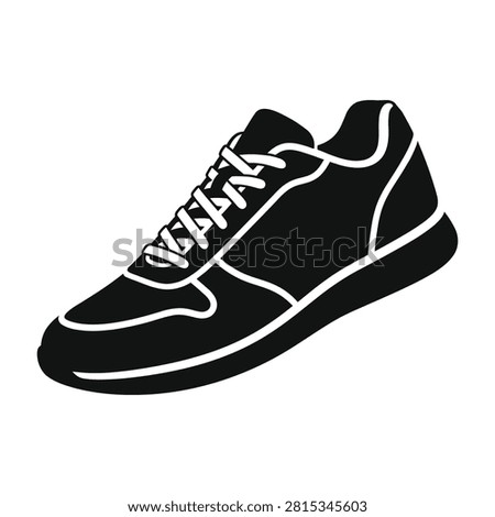 A clean black silhouette icon of a modern running shoe isolated on a white background. Perfect for sports apps, fitness websites, retail labels, or gym branding.