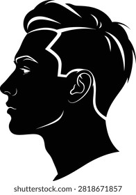 A clean black silhouette of a man with a stylish modern haircut.