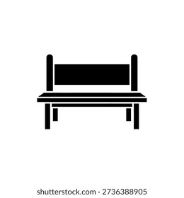 A clean, black silhouette of a park bench, ideal for icons or graphic elements.