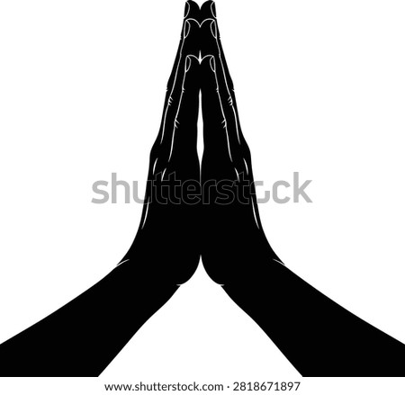 A clean black silhouette of praying hands representing spirituality, gratitude, and mindfulness.