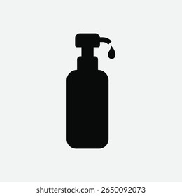 Clean black silhouette of a pump-top soap or sanitizer dispenser. Minimalist vector on white background, ideal for icons, infographics, and hygiene design elements.