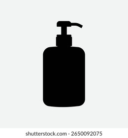 Clean black silhouette of a pump-top soap or sanitizer dispenser. Minimalist vector on white background, ideal for icons, infographics, and hygiene design elements.
