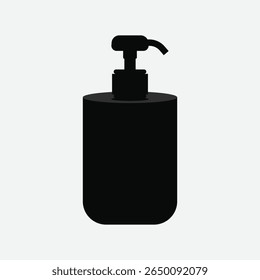 Clean black silhouette of a pump-top soap or sanitizer dispenser. Minimalist vector on white background, ideal for icons, infographics, and hygiene design elements.
