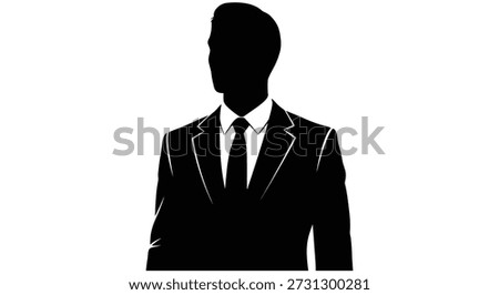 A clean, black silhouette showcases a man in a suit, emphasizing the distinctive silhouette style.