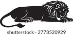 Clean black silhouette of a sleeping lion. Minimalist flat animal illustration representing rest, peace, and the quiet side of nature.