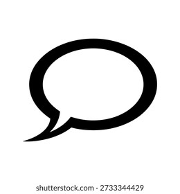 A clean, black silhouette of a speech bubble; its stark outline is a distinctive feature.