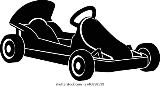 A clean black silhouette vector illustration of a go-kart or pedal car, isolated on a white background.