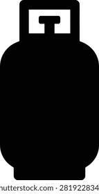 A clean, black silhouette vector illustration of a propane tank or gas cylinder, ideal for safety signage, BBQ equipment graphics, and outdoor appliance designs.