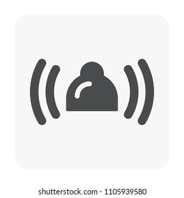 Clean black silhouette vector symbol featuring bell with sound waves, representing alerts, warnings, reminders and notifications. Perfect for emergency press button i.e. fire alarm system.