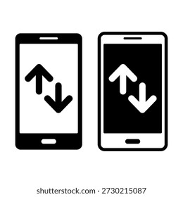 Clean black smartphone icon with sort button, ideal for list tools, filter options, data arrangement, and interface designs.