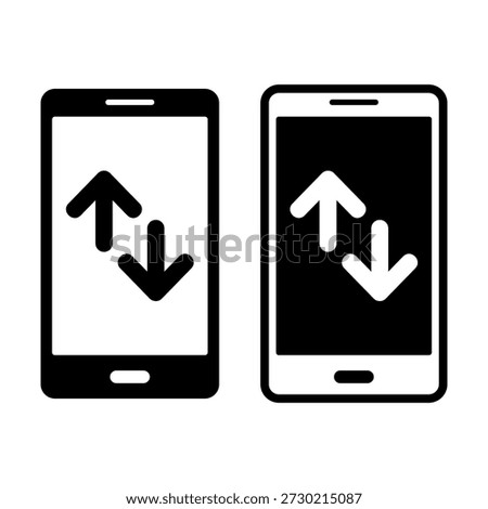 Clean black smartphone icon with sort button, ideal for list tools, filter options, data arrangement, and interface designs.