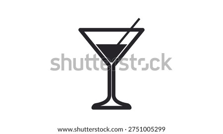 Clean black vector icon of a martini glass, representing cocktails, alcoholic drinks, nightlife, bars, parties and celebrations. Minimalist and modern design ideal for UI, UX interfaces, apps, menus, hospitality websites, event materials, food and beverage platforms and digital projects. Fully scalable and optimized for stock marketplaces and commercial use.
