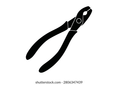 A clean black vector silhouette of slip joint pliers isolated on a plain white background. This industrial hand tool icon represents repair maintenance construction hardware and manual labor work with a minimalist graphic style perfect for design projects.