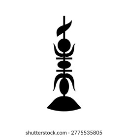 A clean, black vector silhouette of a traditional New Caledonian Kanak flèche faîtière totem. This minimalist tribal symbol represents indigenous Melanesian culture, heritage, and identity.