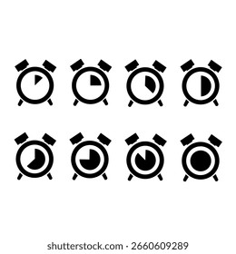 Conjunto de iconos de Vector de despertador blanco y negro limpio