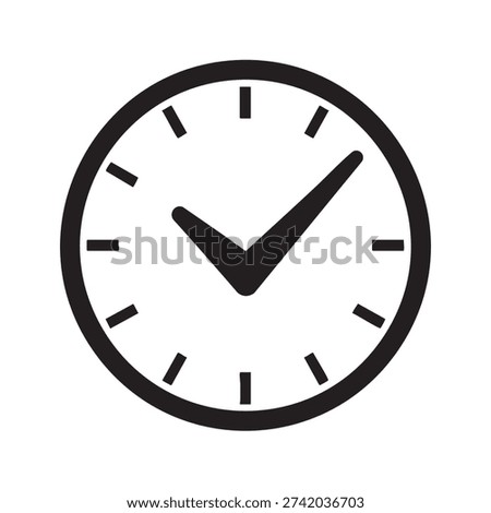 A clean, black and white clock icon with a distinctive silhouette style marks ten minutes past.