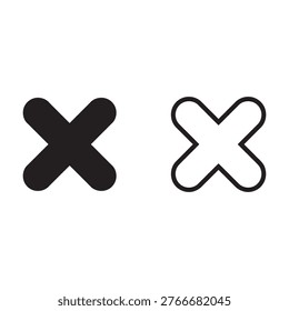 Clean black and white close icons, vector set of plus and multiply signs, modern graphic elements for digital design.
