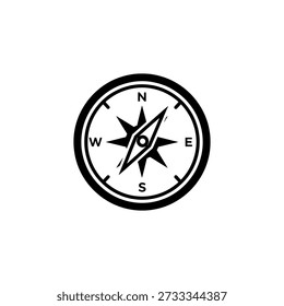 A clean, black and white compass rose illustration, featuring a distinct silhouette style.
