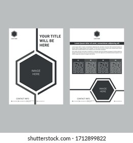 Clean black and white flyer design template vector, presentation abstract flat background, layout in A4 size.