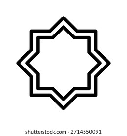 Un icono limpio, en blanco y negro que representa una estrella de ocho puntas, un motivo común en el arte geométrico islámico.
