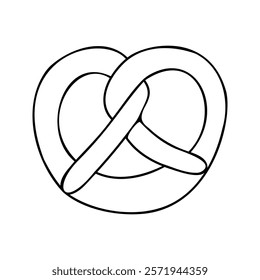 A clean black and white line art illustration of a classic pretzel. Perfect for food-related designs, bakery branding, Oktoberfest themes, or culinary projects