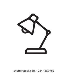 Uma ilustração de arte de linha branca e preta limpa de uma lâmpada de mesa. Ideal para representar conceitos como estudar, trabalhar em casa ou iluminação geral.