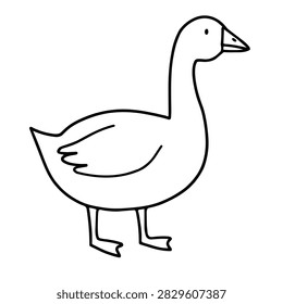 A clean black and white line art illustration of a friendly goose, suitable for coloring pages or minimalist design projects.