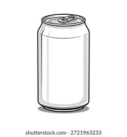A clean, black and white line drawing depicts a standard aluminum soda can, ready for labeling or branding.