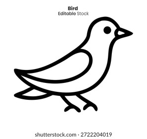 Un dibujo de línea limpio, blanco y negro de un pájaro Pequeño, perfecto para varios proyectos creativos.