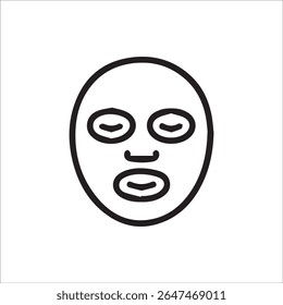 A clean black and white line icon representing a face mask, symbolizing skincare, beauty treatments, and wellness routines for a refreshed appearance.