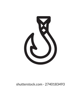 A clean black and white line icon of a traditional Polynesian fish hook (Hei Matau). This minimalist graphic is isolated on a white background.