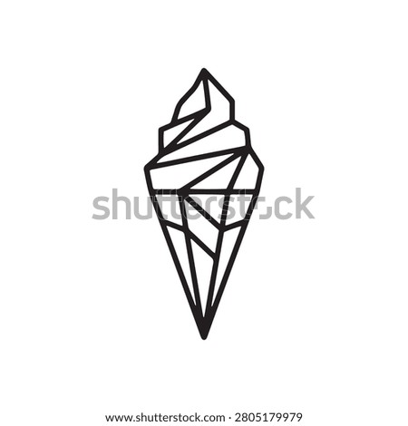 A clean black and white minimalist line art illustration featuring an ice cream cone rendered in a modern geometric style.