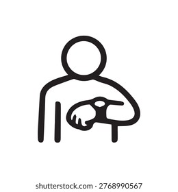 A clean black and white outline icon depicting a person looking at a wristwatch. Represents time management, schedules, punctuality, and waiting for an event.