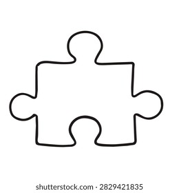 A clean black and white outline illustration of a single jigsaw puzzle piece isolated on a white background
