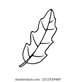 Ein sauberer schwarz-weißer Umriss eines Blattsymbols mit glatten Kurven und natürlichen Venendetails.