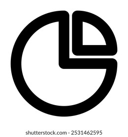 Clean Black and White Pie Chart Icon, Perfect for Designers and Content Creators Seeking a Modern, Minimalist Element for Data Visualization in Business and Marketing Projects