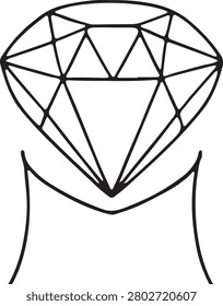 Clean black and white vector drawing of a classic diamond gemstone set in prongs for jewelry design.