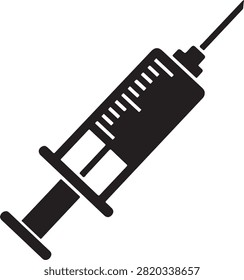 Clean black and white vector icon of a syringe ready for injection, perfect for medical and healthcare designs.