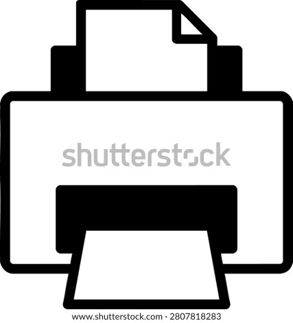A clean, black and white vector icon of a document printer. This graphic is ideal for user interface design, office-themed projects, and business application symbols.
